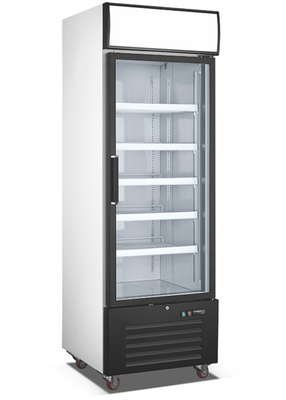 Fã que refrigera o congelador de vidro ereto da porta com luzes verticais internas do diodo emissor de luz