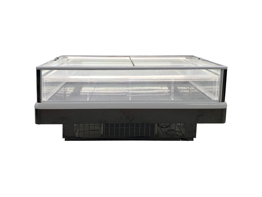 Freezer de caixa do supermercado com porta de vidro de deslizamento superior e uma janela de vidro ultra-grande para exibição