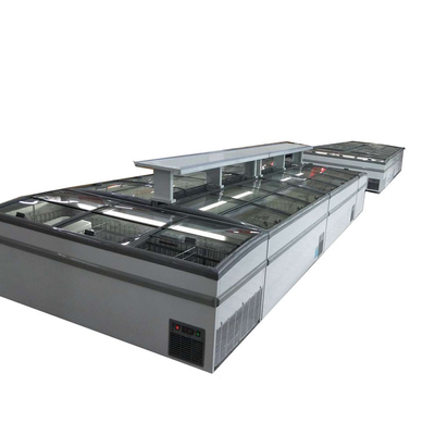 Frigorífico de caixa do supermercado com sistema de refrigeração estático e porta de vidro deslizante