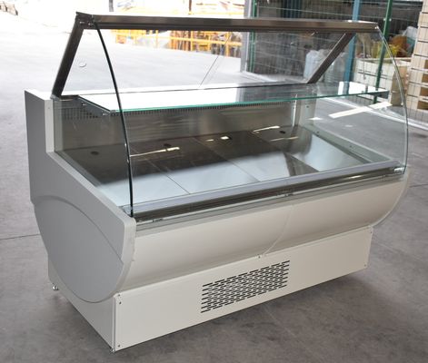 O supermercado fino do líquido refrigerante R290 indica o refrigerador com compressor de SECOP