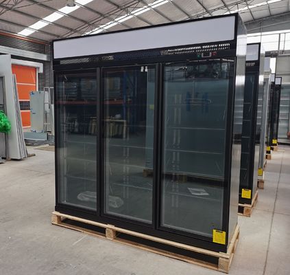 R290 refrigerador de vidro da porta da verticalidade do supermercado 1260L três com diodo emissor de luz