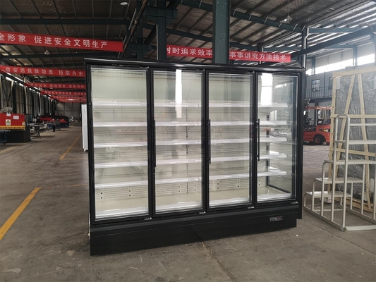 Refrigerador preto livre da exposição de Frost Multideck com a porta de vidro transparente do balanço