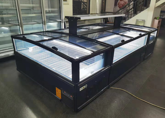 O congelador comercial da ilha da grande janela horizontal automático degela