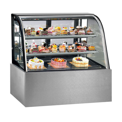 O refrigerador de vidro curvado do bolo apresenta a limpeza completa fácil