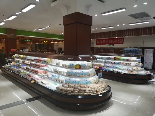 Supermercado Front Oval Island Cooler With aberto três de R404a acima das prateleiras