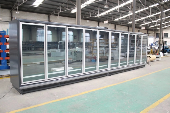 Multideck remoto balança o congelador de vidro da exposição da porta com unidade de condensação remota de Copeland ou de Bitzer para alimentos congelados