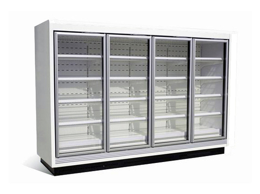 O refrigerador ereto da exposição do supermercado com o diodo emissor de luz vertical interno ilumina-se para o gelado