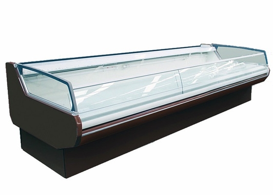 Front Curved Glass Fan Cooling Front Display Chiller For Sausages aberto