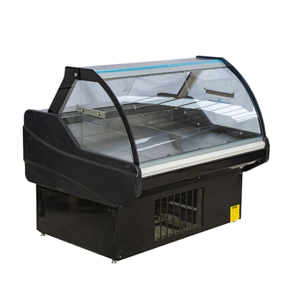 Mostra refrigerada de poupança de energia personalizada para o supermercado com luzes superiores internas do diodo emissor de luz para hamburgueres da carne de porco