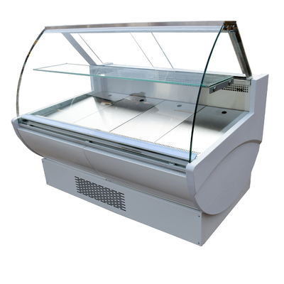 Peixes comerciais armário refrigerado com acima para baixo Front Curved Glass Doors